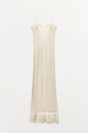 VESTIDO LENCERO ENCAJE - Crudo de Zara