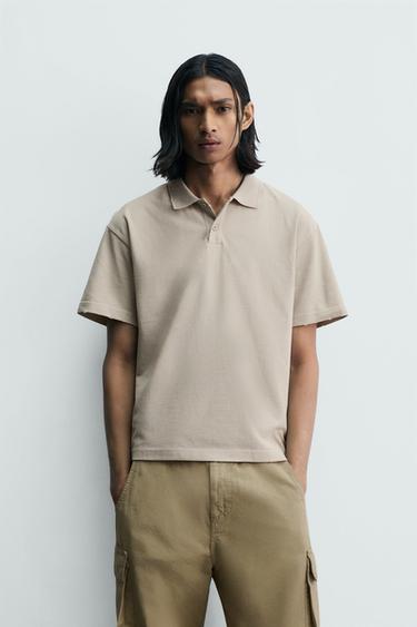 بولو RELAXED FIT مغسول - خَام الخاص بـ Zara