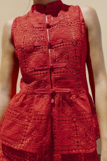 Zara GUIPURE LACE TOP WITH FIREMAN CLASPS - Red