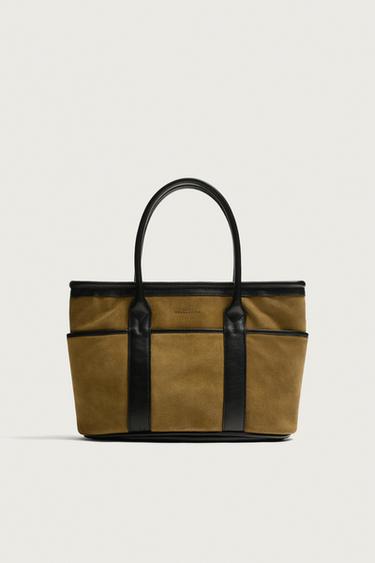 BOLSO SHOPPER PIEL - Verde Oliva de Zara