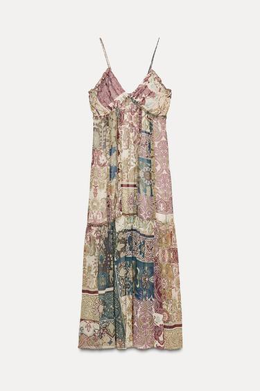 Zara Çokrenkli - DESENLİ PATCHWORK MİDİ ELBİSE