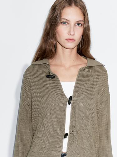 Cárdigan botón cuerno algodón mercerizado - Piedra de Zara