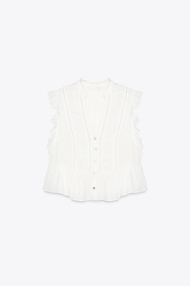 EMBROIDERED RUFFLE SHIRT - White by Zara - Image 4