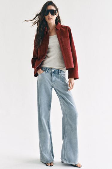 CAZADORA PIEL 100% BOLSILLOS - Rojo oscuro de Zara - Imagen 0