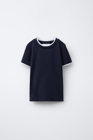 DOUBLE T-SHIRT WITH MODAL - Navy blue by Zara