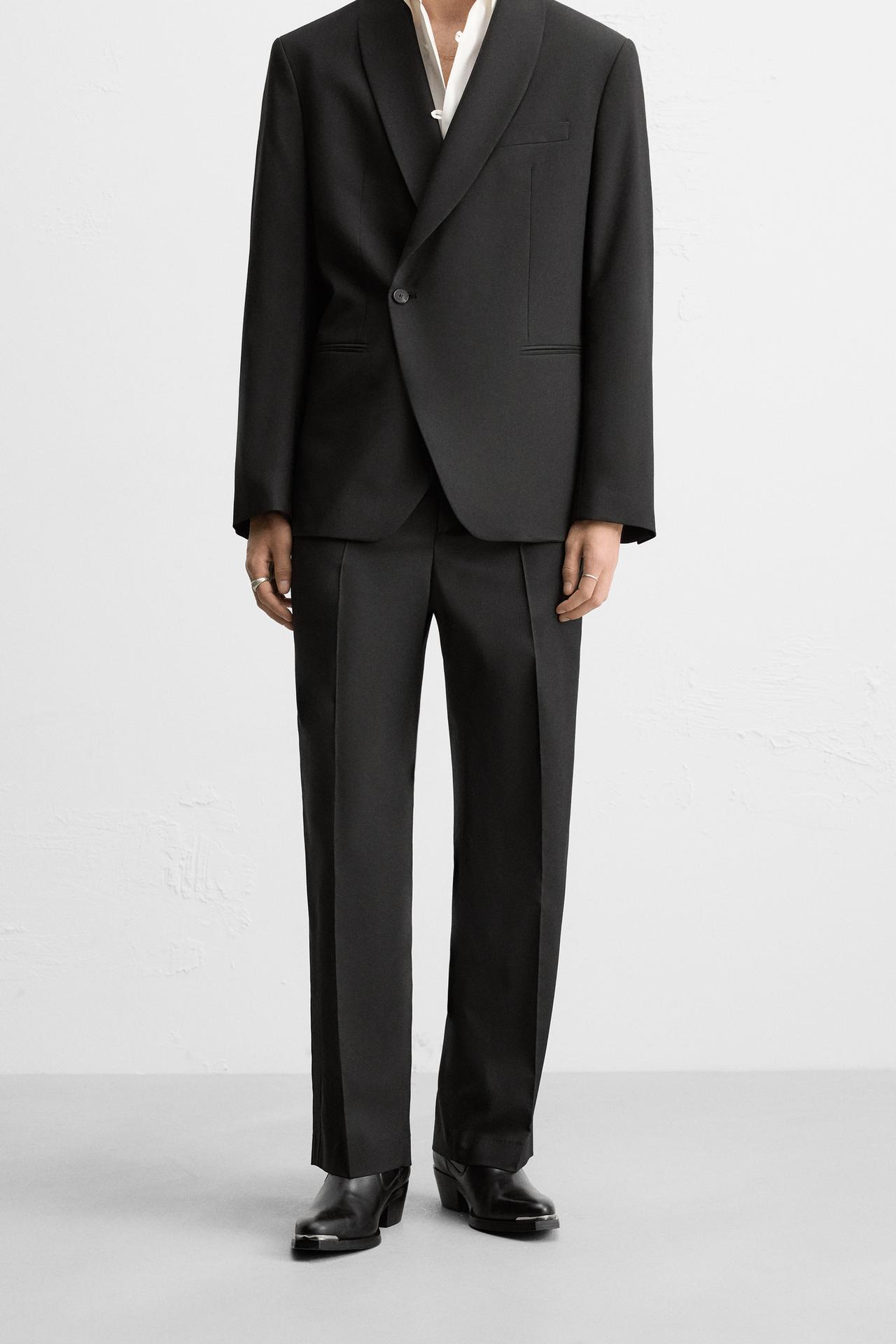 Zara LIMITED EDITION TUXEDO SUIT PANTS - Black