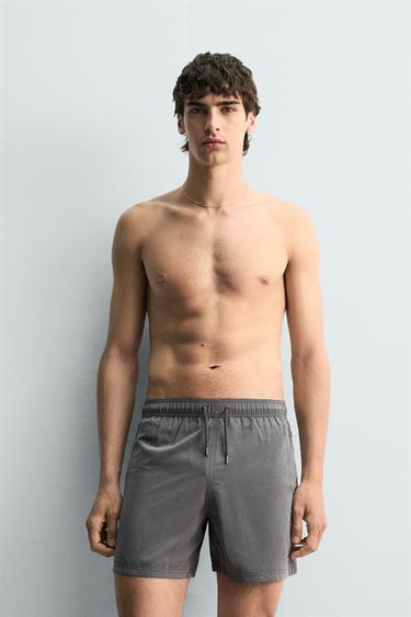MAILLOT DE BAIN MI-LONG À ŒILLETS MÉTALLIQUES - Gris de Zara - Image 1