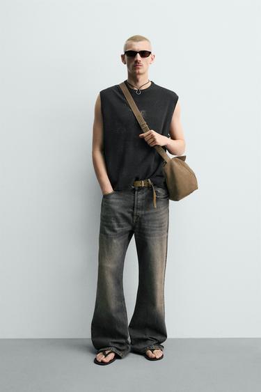 ТРИКОТАЖНЫЙ ТОП БЕЗ РУКАВОВ С ПРИНТОМ — ЧЕРНЫЙ от Zara