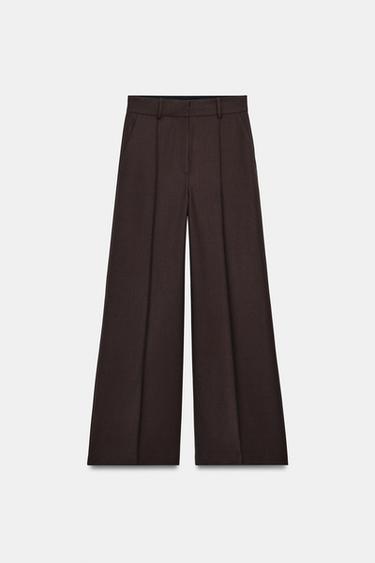 MINIMALIST WIDE-LEG TROUSERS ZW COLLECTION - Brown by Zara