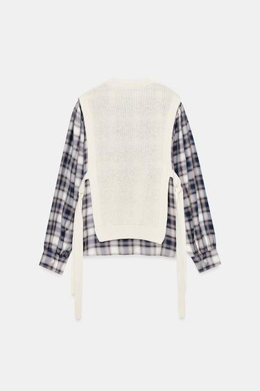 CHECK SHIRT WITH WAISTCOAT - Ecru by Zara - Image 5