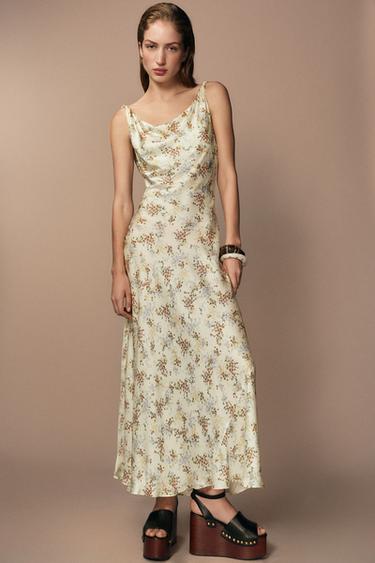 Zara ZW COLLECTION SATIN LONG DRESS - Yellow