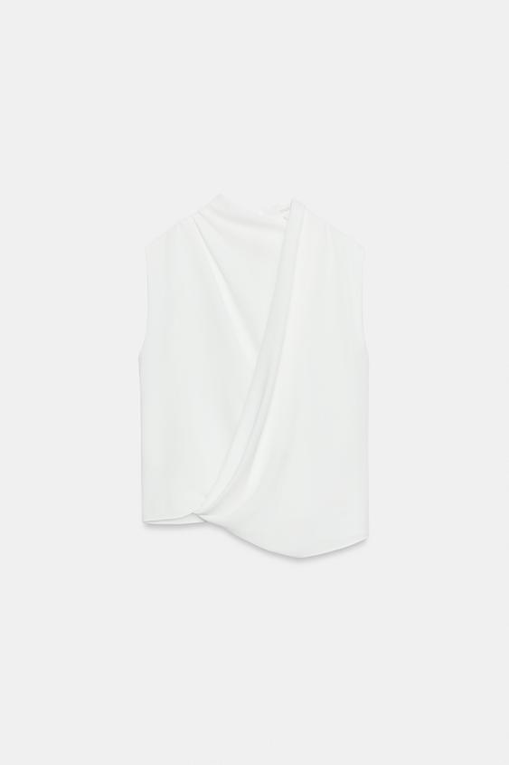 DRAPED SLEEVELESS TOP - Oyster-white by Zara - Image 0