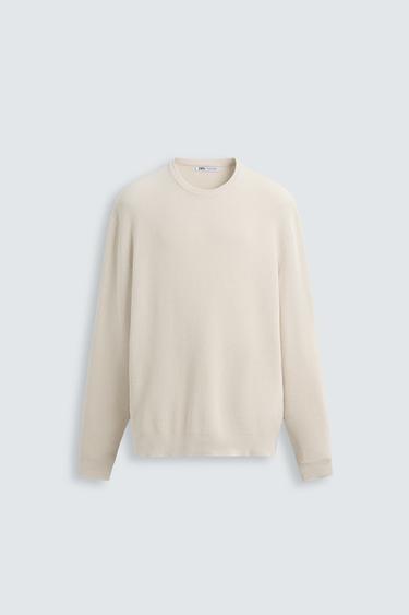 Zara BASIC TEXTURED SWEATER - Ecru