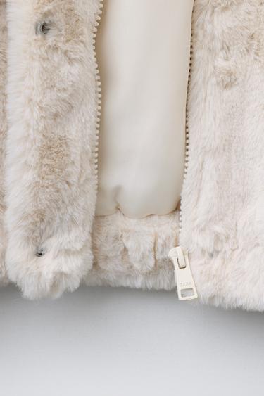 VESTE EFFET FOURRURE CAPUCHE - Écru de Zara - Image 6