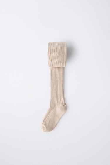 Zara PLAIN RIBBED TIGHTS - Sand