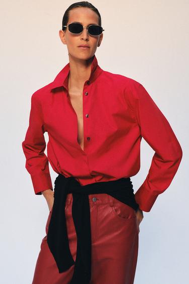 ZW COLLECTION POPLIN SHIRT - Red by Zara - Image 3