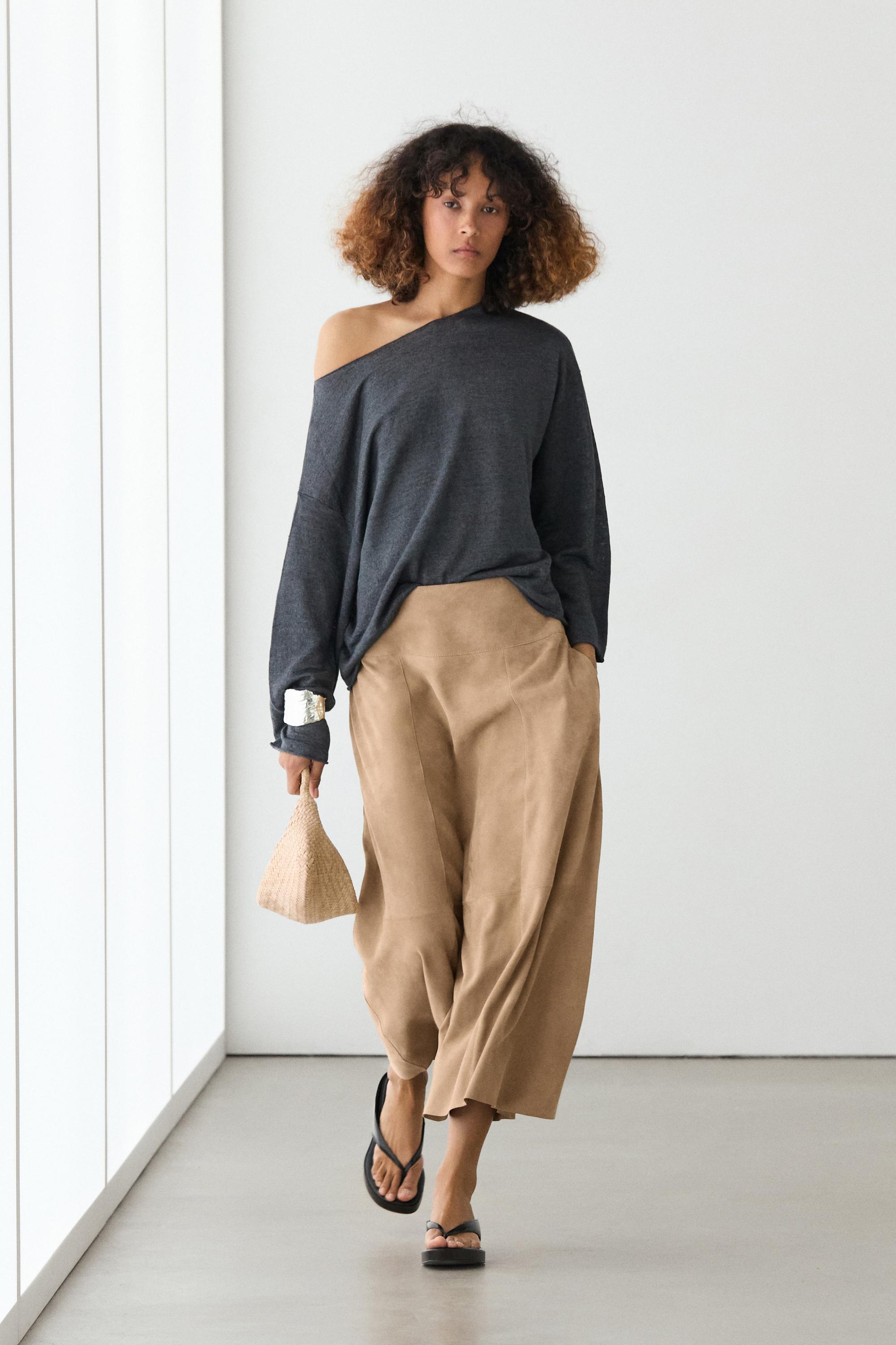 Jupe à ceinture en cuir et daim