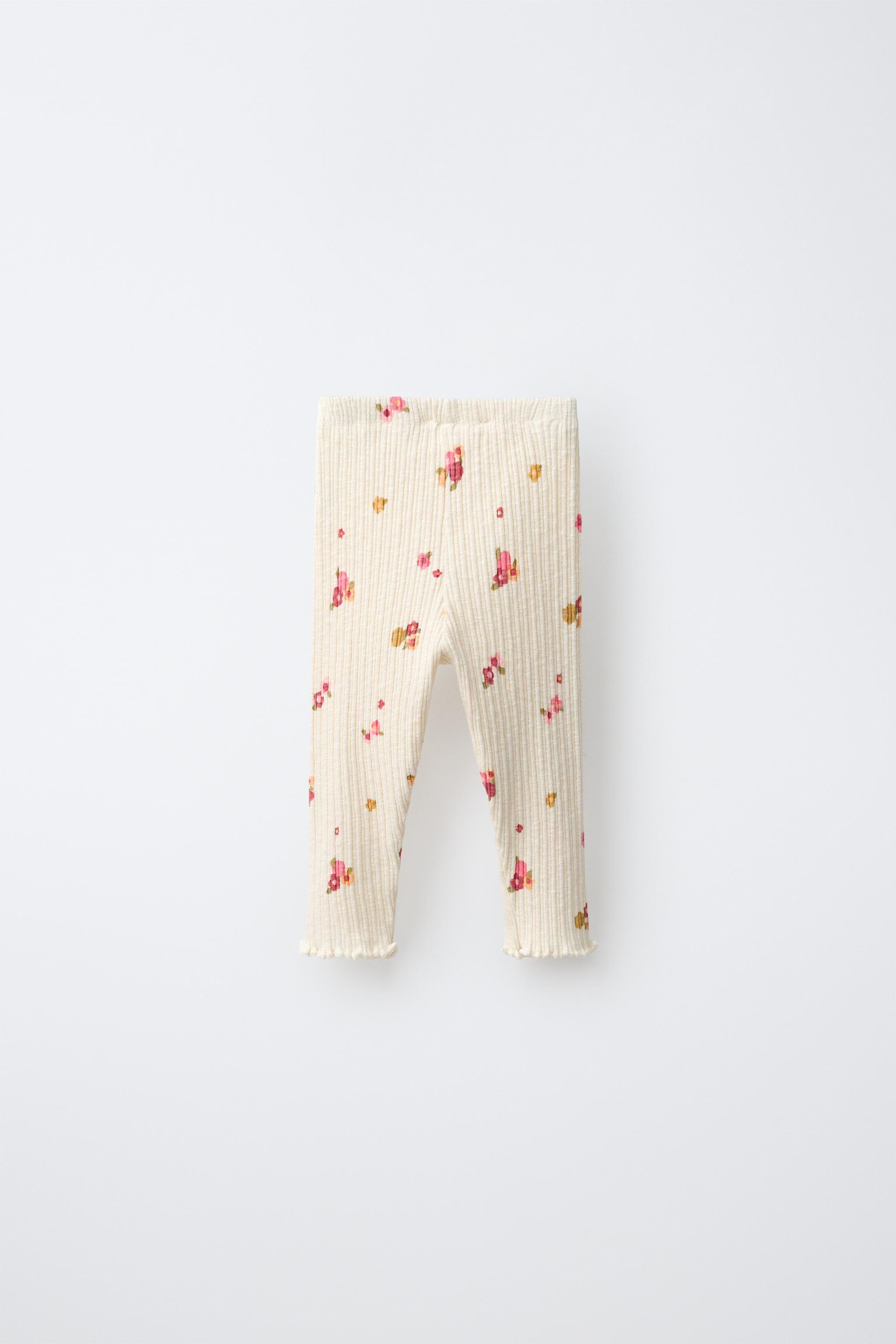 FRUIT PRINT RIBBED LEGGINGS — Light ecru