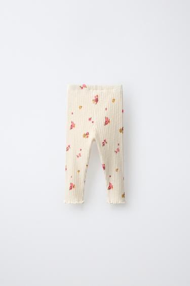 FRUIT PRINT RIBBED LEGGINGS — Light ecru 2