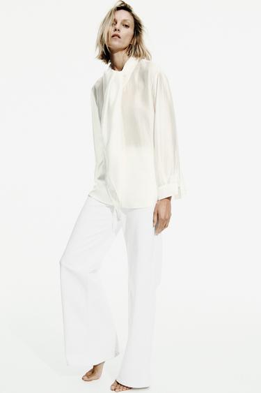 Zara FLOWY TIE SHIRT ZW COLLECTION - White