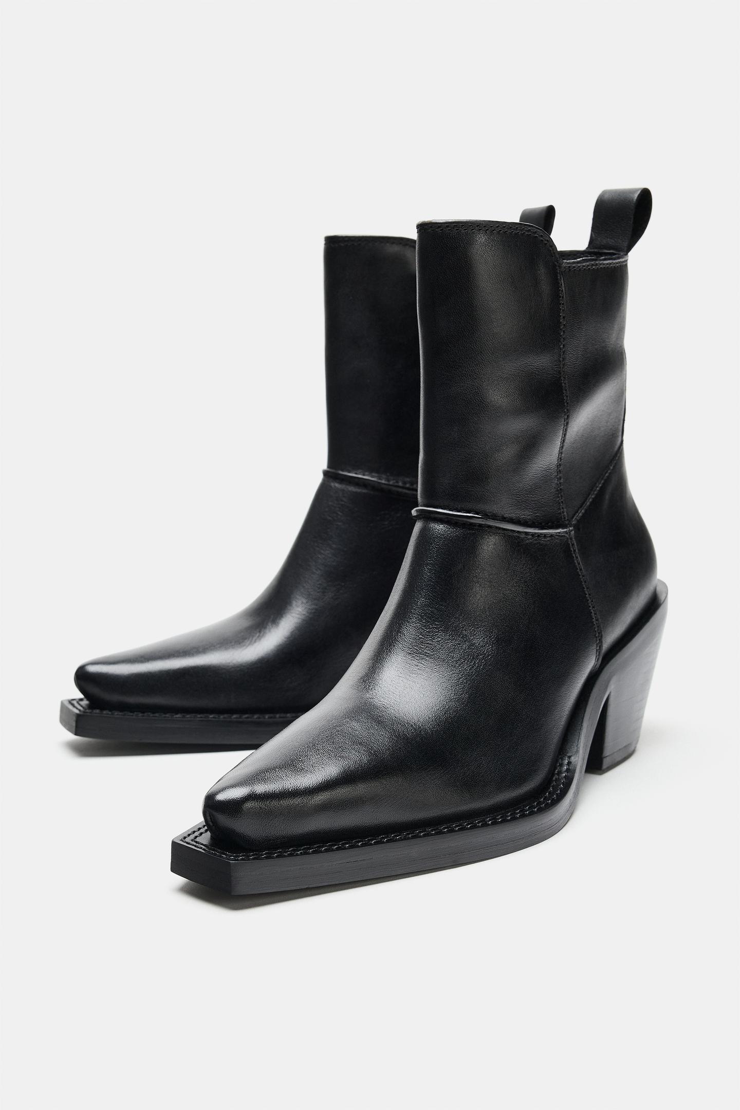 Ботинки Zara Leather Cowboy Ankle, цвет: Чёрный — фото 5