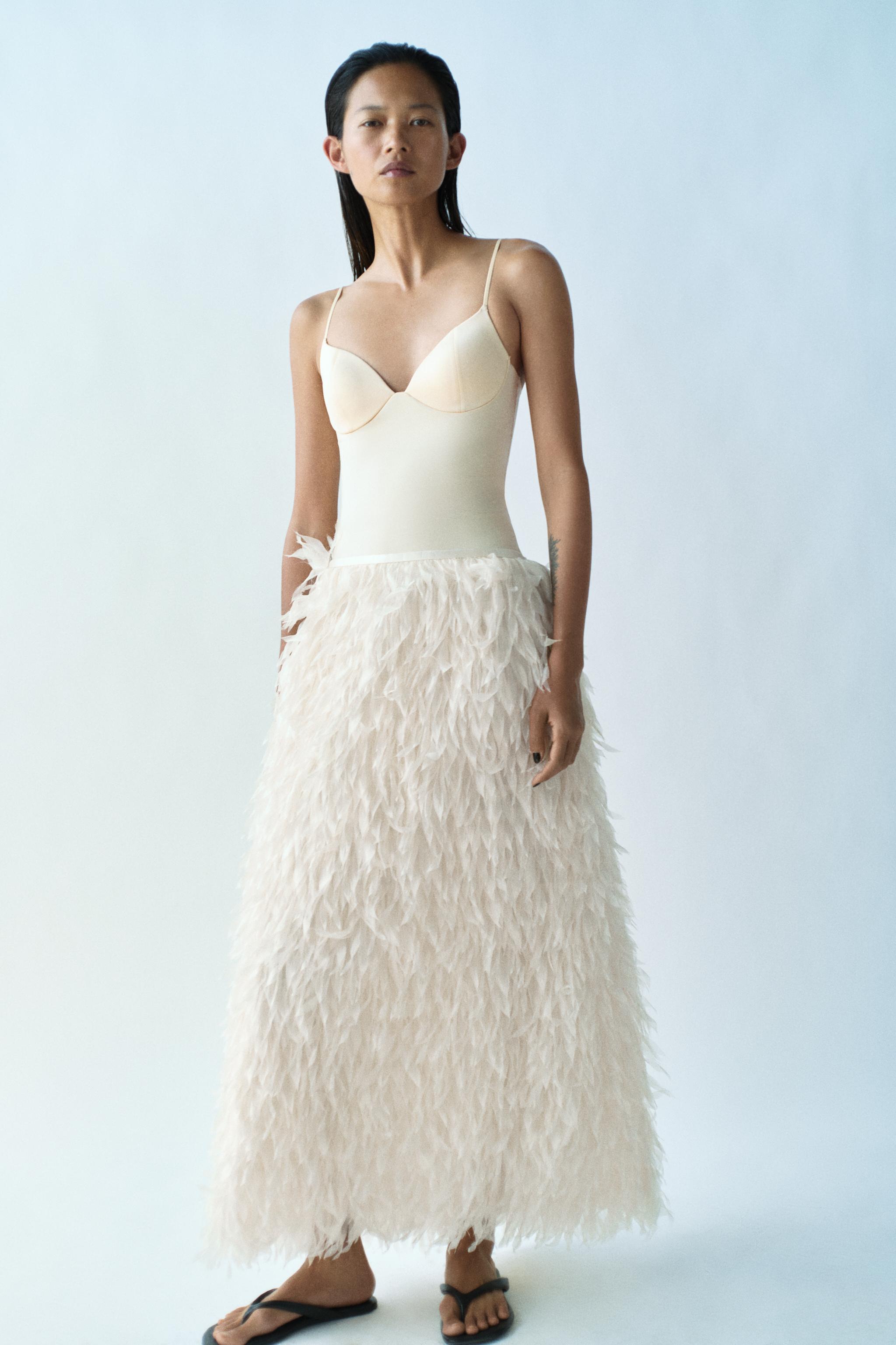 FEATHER SKIRT ZW COLLECTION LIMITED EDITION — Ecru