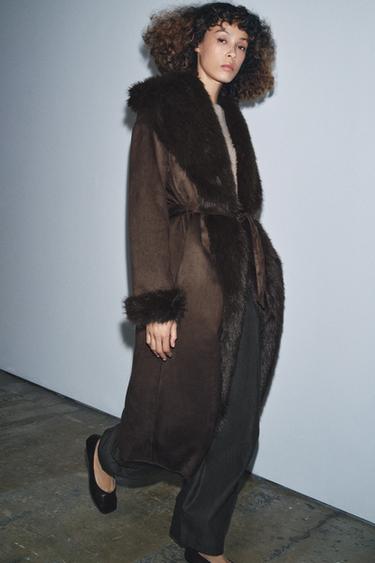BELTED FAUX FUR COAT ZW COLLECTION - Brown by Zara - Image 0