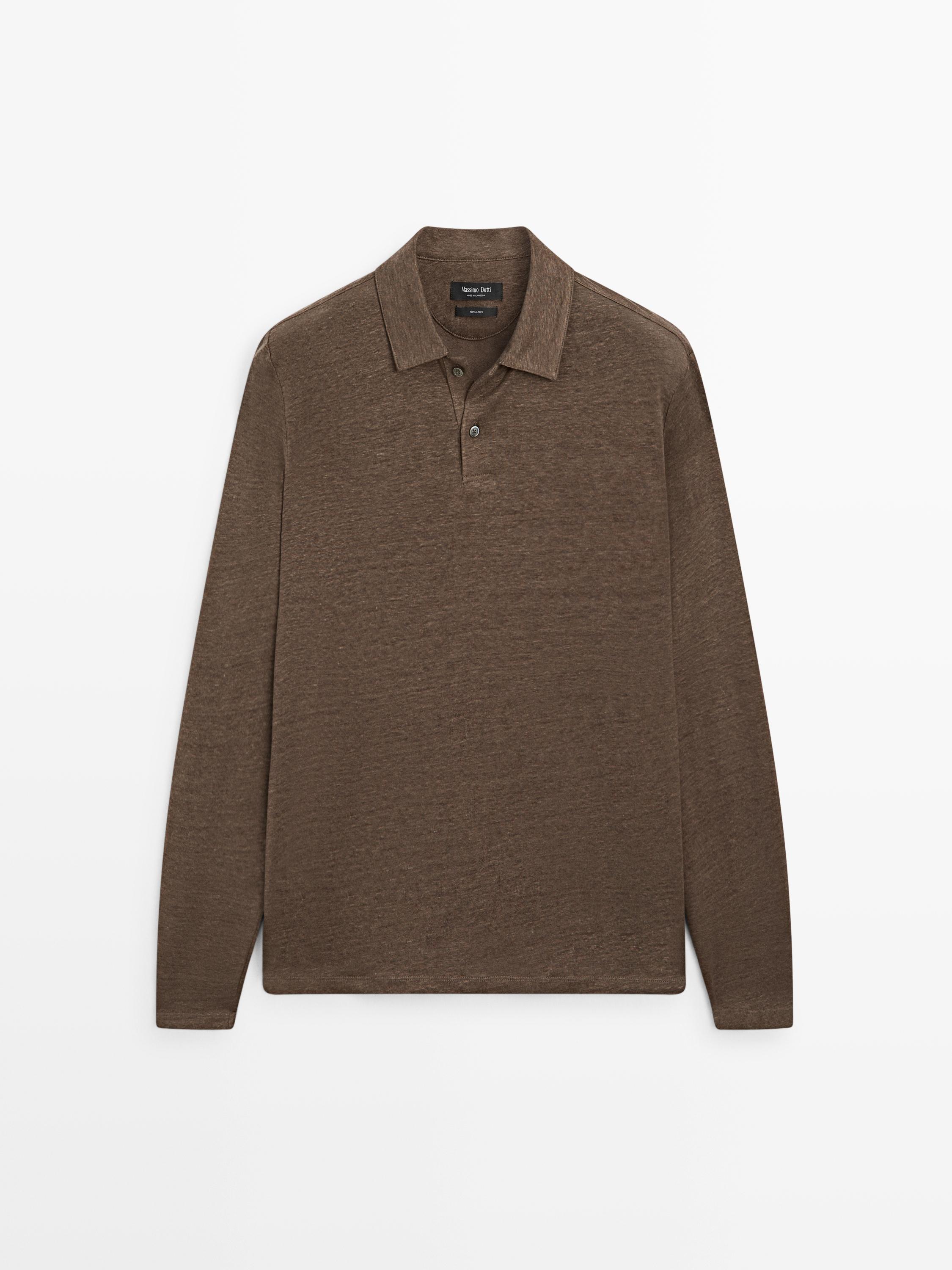 100% linen long sleeve polo shirt
