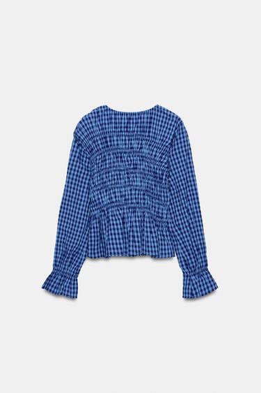 CHEMISE À CARREAUX VICHY AVEC ÉLASTIQUES - Bleu / Indigo de Zara - Image 4
