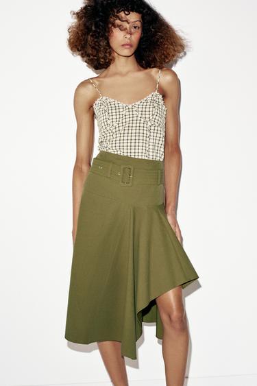 Zara BELTED MIDI SKIRT - Khaki