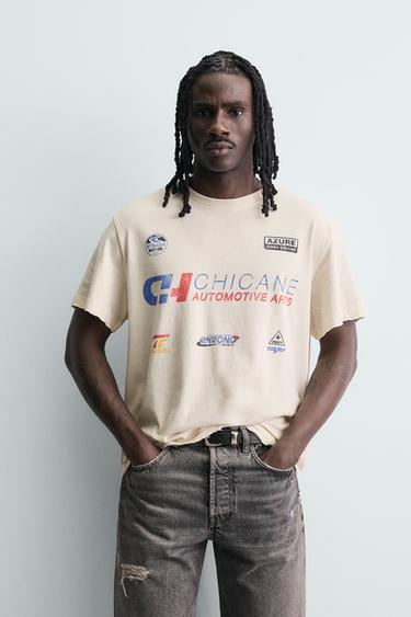 Zara WASHED GRAPHIC T-SHIRT - Oyster-white