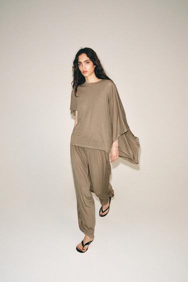 ASYMMETRIC CAPE T-SHIRT - Sand by Zara - Image 0