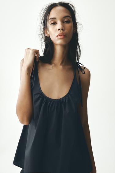 TOP POPELÍN LAZADAS - Petróleo claro de Zara