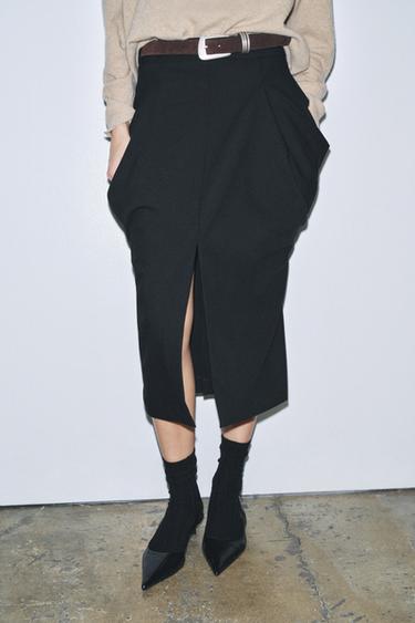 Zara DRAPED POCKET SKIRT ZW COLLECTION - Black