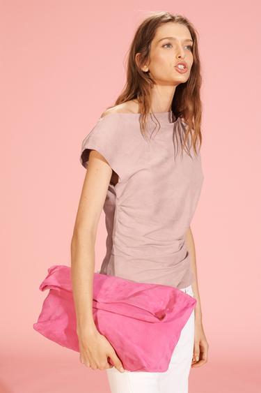 LIMITED EDITION DRAPED SUEDE LEATHER TOP - Pink by Zara - Image 1