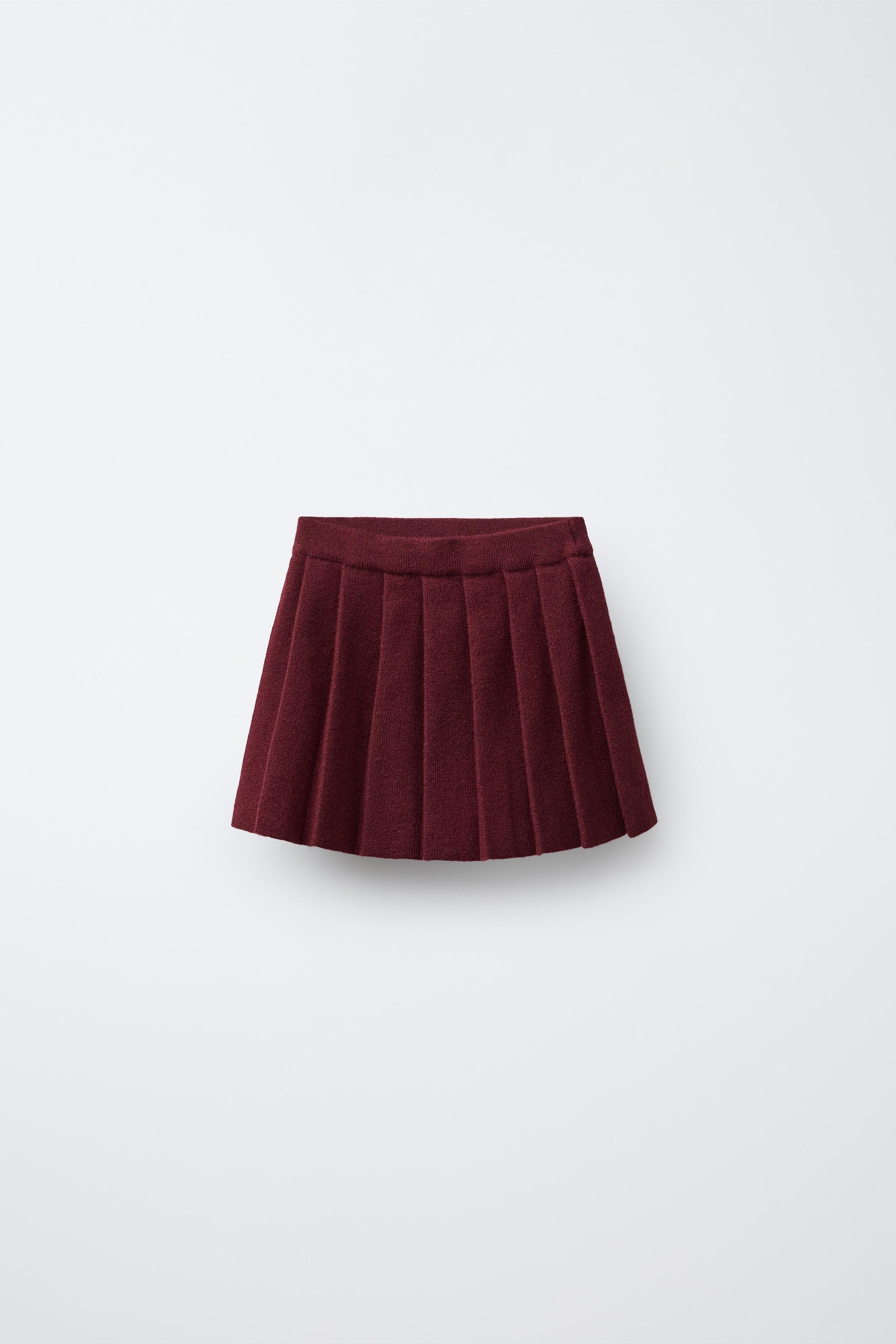 ニットボックスプリーツスカート - バーガンディ | ZARA Japan