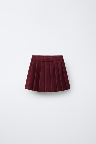 KNIT BOX PLEAT SKIRT - Burgundy by Zara
