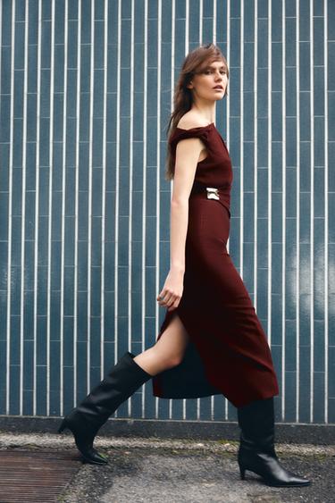Zara ASYMMETRIC DRESS WITH APPLIQUÉ - Maroon