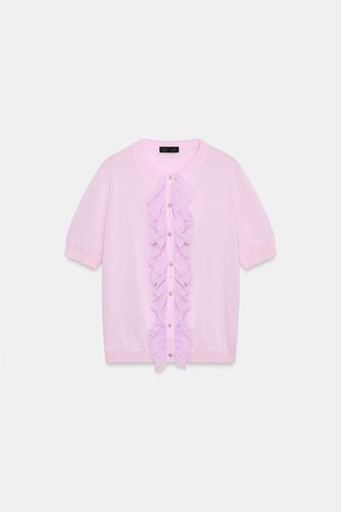 CARDIGAN WITH SHORT SLEEVES AND RUFFLES - Lilac by Zara - Image 6
