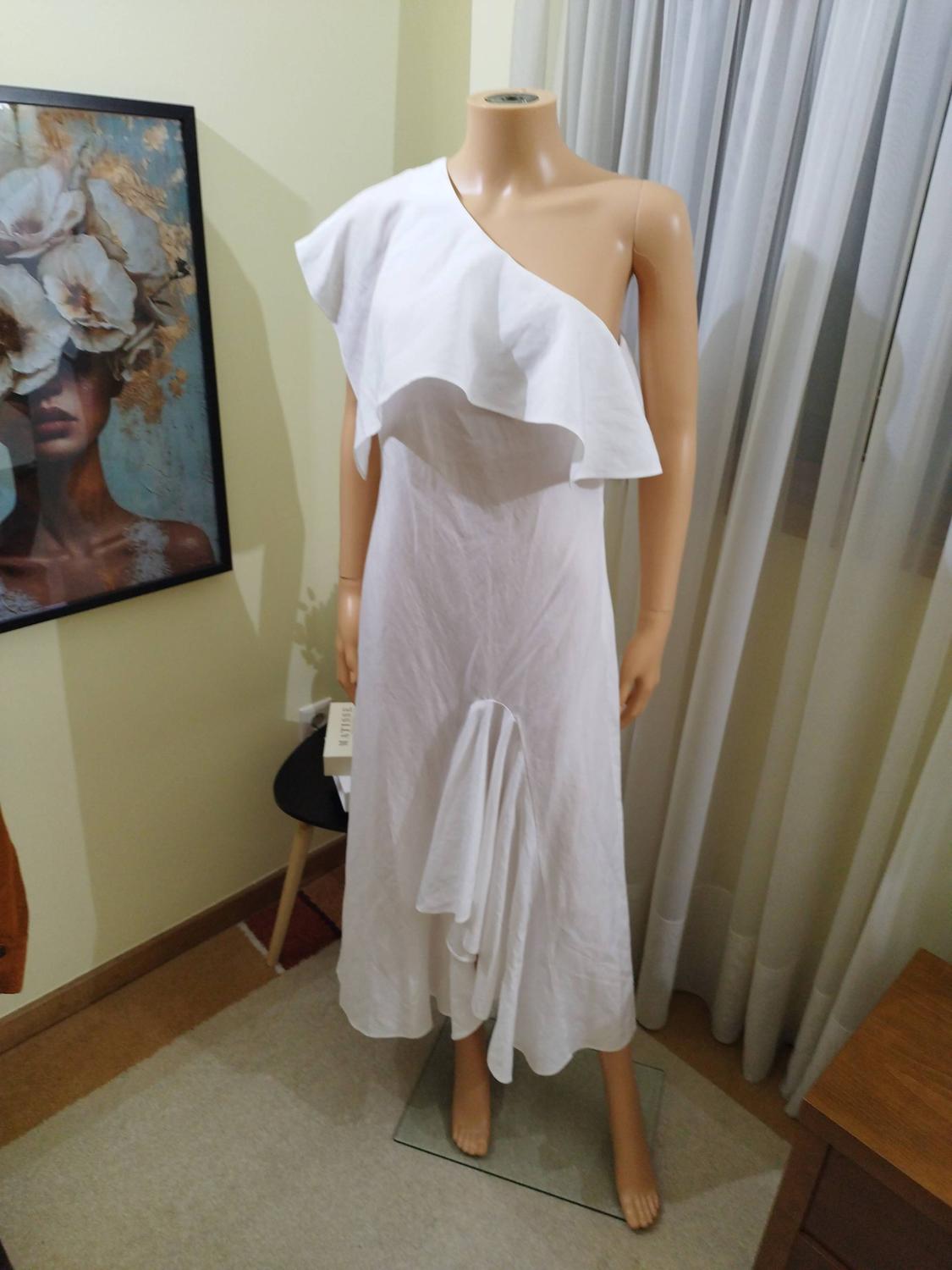 ZW COLLECTION ASYMMETRIC LINEN BLEND DRESS WITH RUFFLES - Image 3