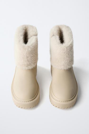 FAUX FUR ANKLE BOOTS - Ecru White by Zara - Image 3