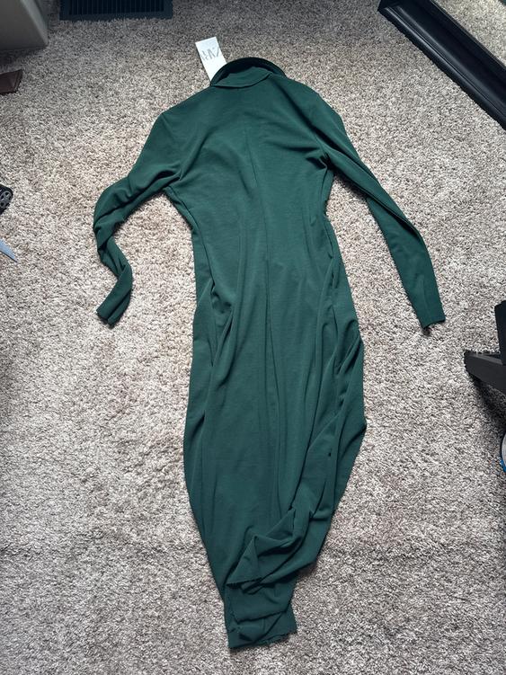 zara green turtleneck dress MIDI SHIRT SECOND HAND Oversized turtleneck