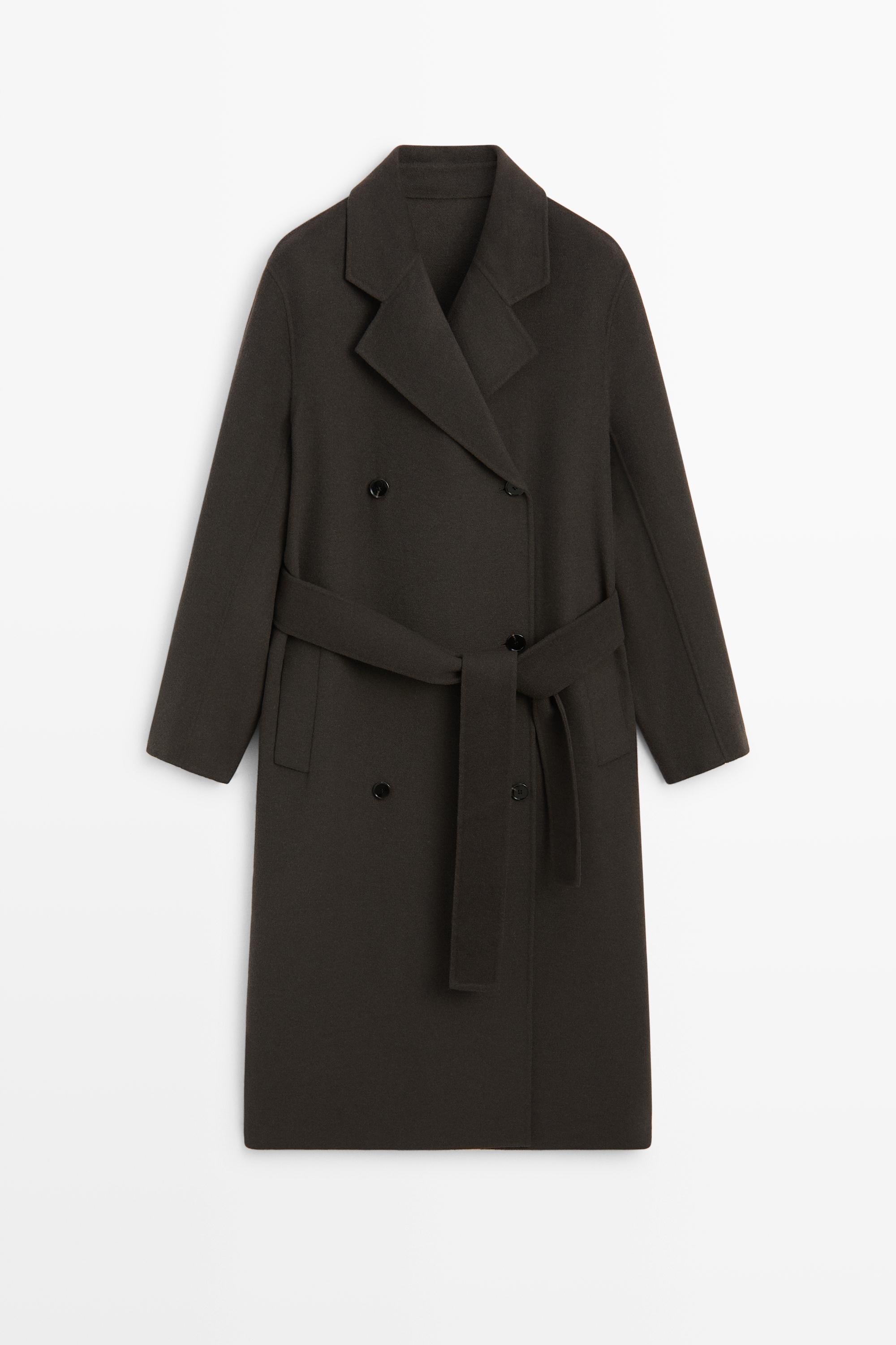 Manteau long croisé détail ceinture