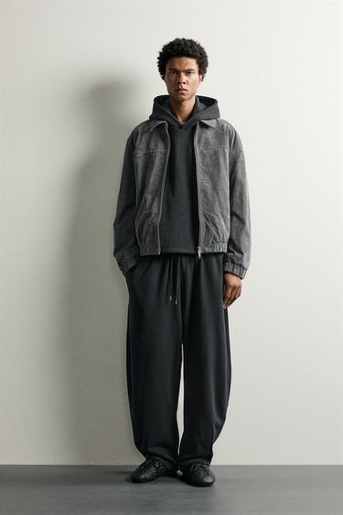 CAZADORA PIEL SERRAJE - Gris de Zara - Imagen 0