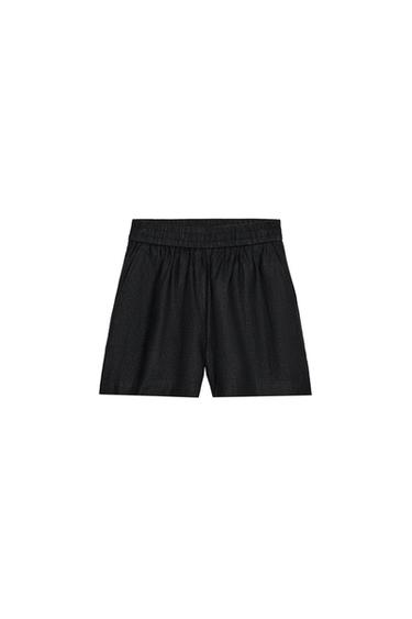 BERMUDY S LNĚNOU SMĚSÍ A ELASTICKÝM PASEM - Černá od Zara