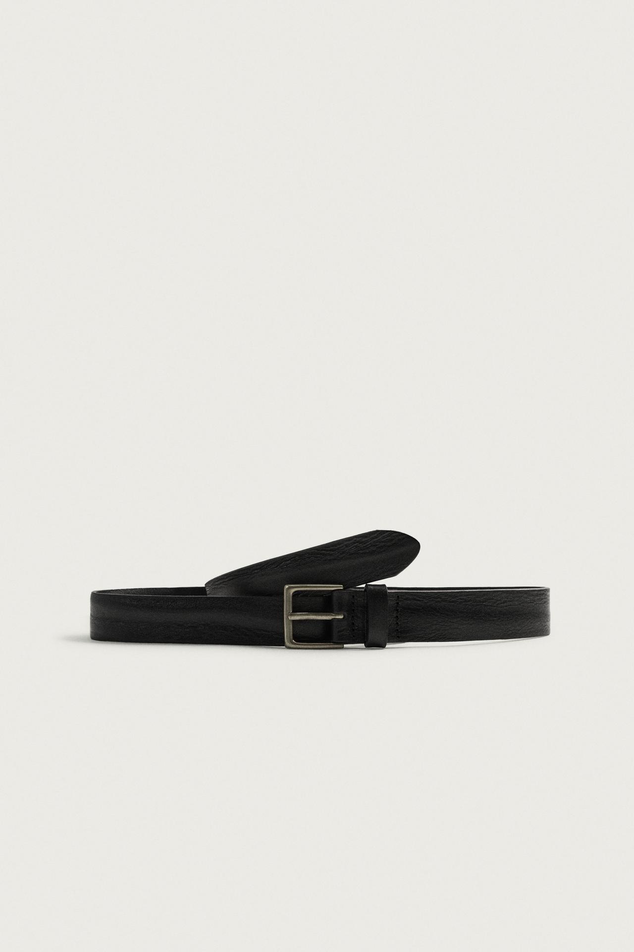 VINTAGE-EFFECT LEATHER BELT — Black