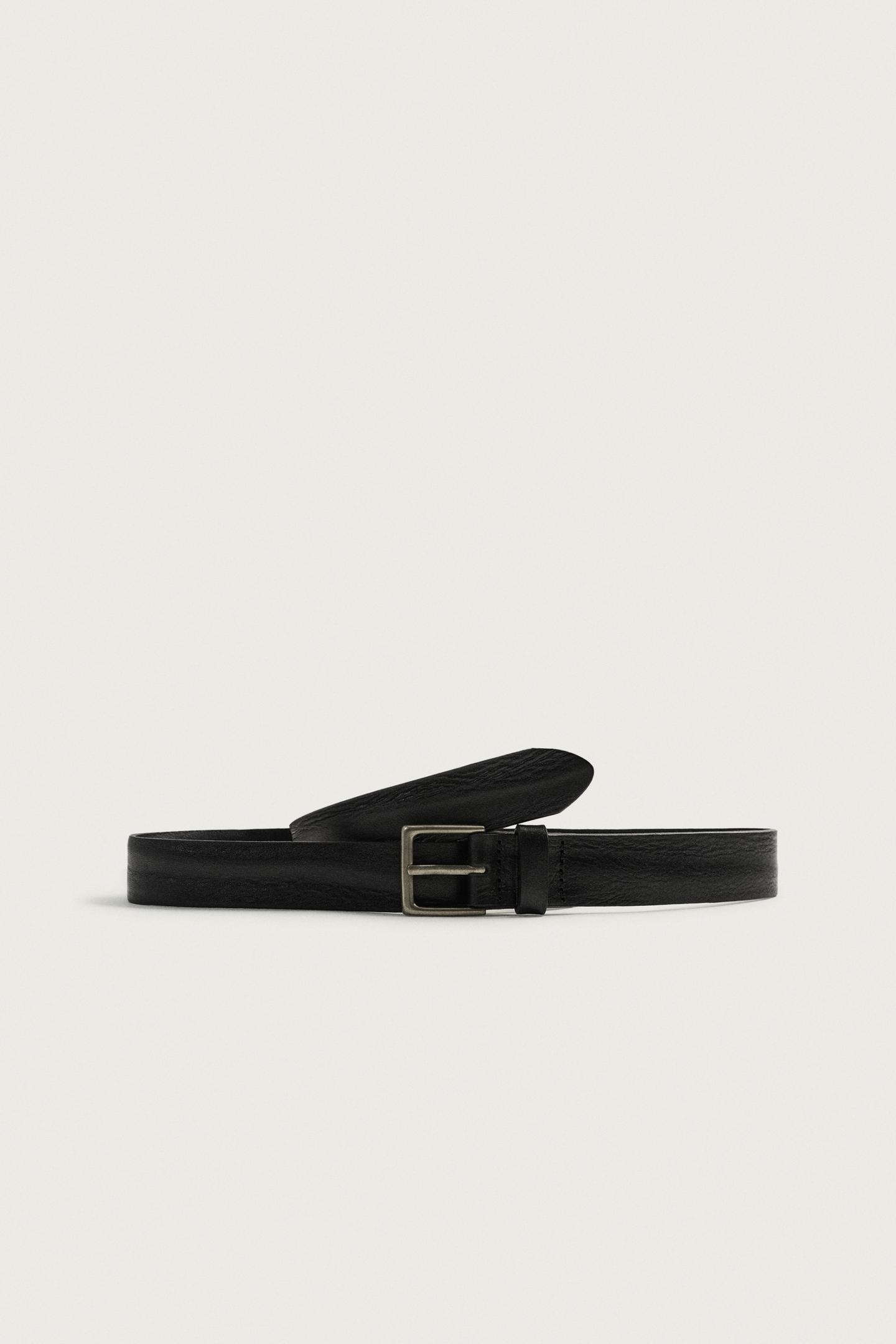 Мужской ремень Zara Vintage-Effect Leather Belt, цвет: Чёрный — фото 3