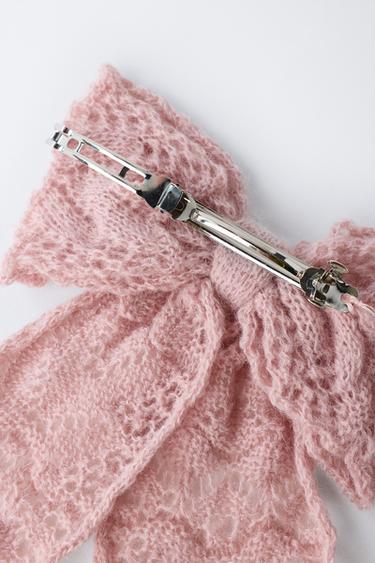 NOEUD PASSANT EN MAILLE AVEC LAINE ET ALPAGA - Rose / Blanc de Zara - Image 2