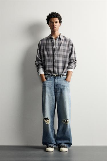 RIPPED BAGGY FIT JEANS - Blue by Zara