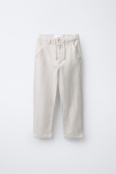Zara STRAIGHT-LEG COTTON-LINEN PANTS - Ecru - Image 0